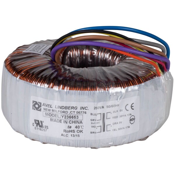 Main product image for Avel Y236653 250VA 30V+30V Toroidal Transformer 122-630